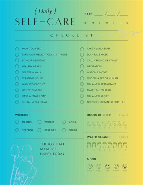 Daily Self Care Checklist Self Care Plan Printable Checklist Pdf