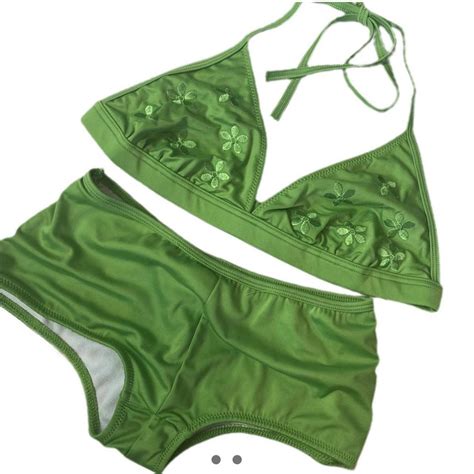 Cute Green Dead Stock Vintage Bikini Floral Depop