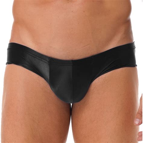 IEFIEL Mens Bulge Pouch G String Shiny Glossy Bikini Briefs Swim Trunks Underwear A Black M