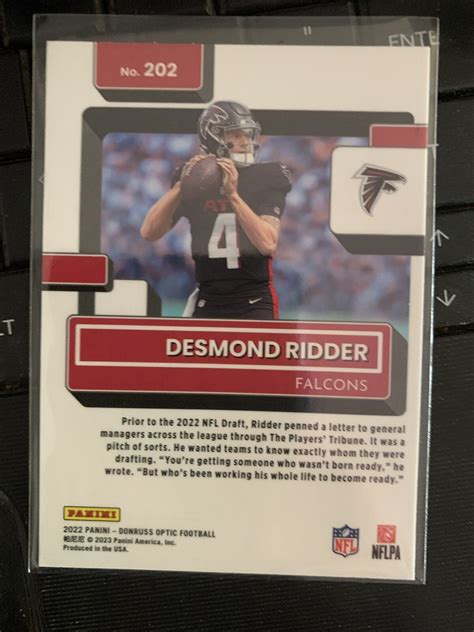 DESMOND RIDDER 2022 DONRUSS OPTIC RATED ROOKIE RC FALCONS 202 FREE