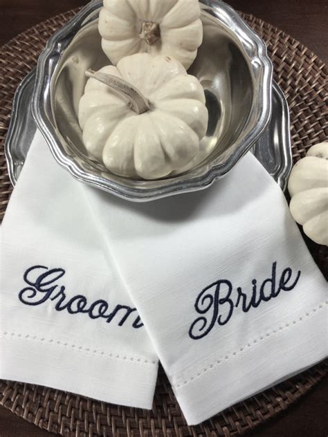 Bride And Groom Wedding Embroidered Cloth Napkins By