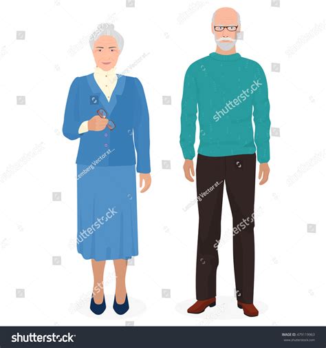 Happy Grandfather Grandmother Standing Together Old เวกเตอร์สต็อก