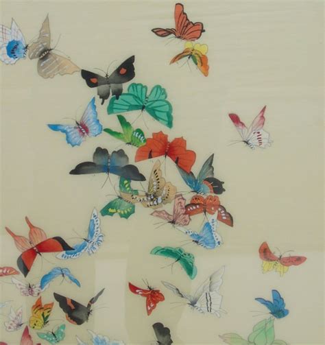 Large Antique Chinese Butterfly Painting On Silk