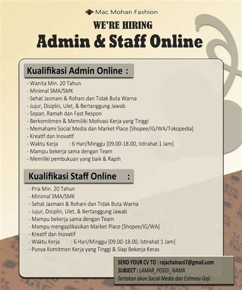 Lowongan Kerja Admin Staff Offline Mac Mohan Fashion Solo INFO LOKER SOLO