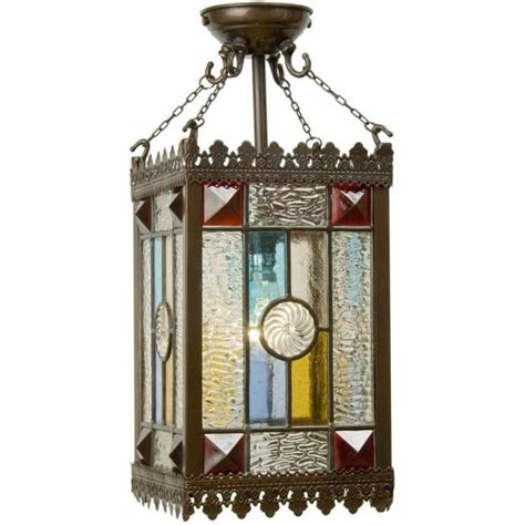 Victorian Gothic Style Entrance Hall Lantern With Stained Glass Panels