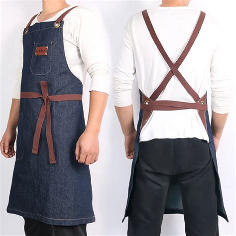 Weeyi Kitchen Apron Woman Men Blue Denim Chef Cooking Aprons For