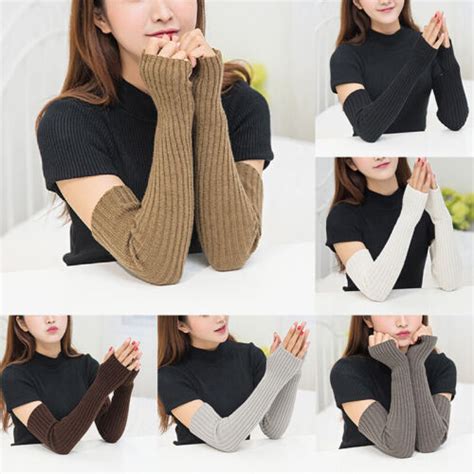 Women Arm Warmers Knitted Woolen Arm Sleeve Fine Long Knitted