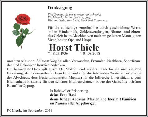 Traueranzeigen Von Horst Thiele Trauer In Thueringen De