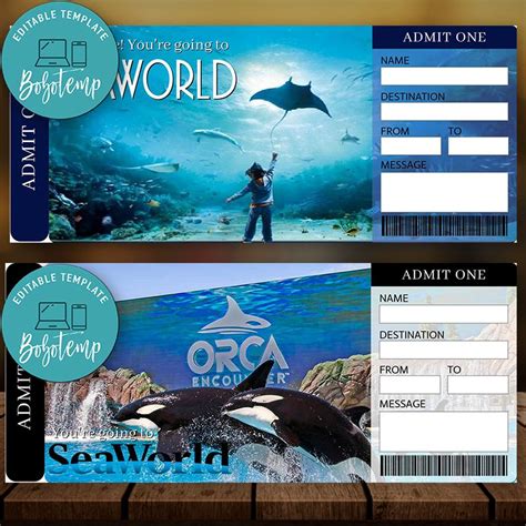 Editable SEAWORLD Surprise Trip Tickets Instant Download | Bobotemp