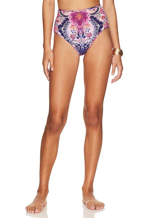 Zimmermann Laurel Ruched Bikini Bottom In Navy Baroque Floral REVOLVE