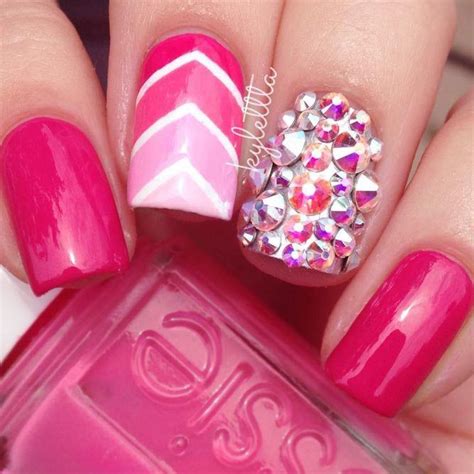 Hot Pink Nails With Diamonds Pikolpremier