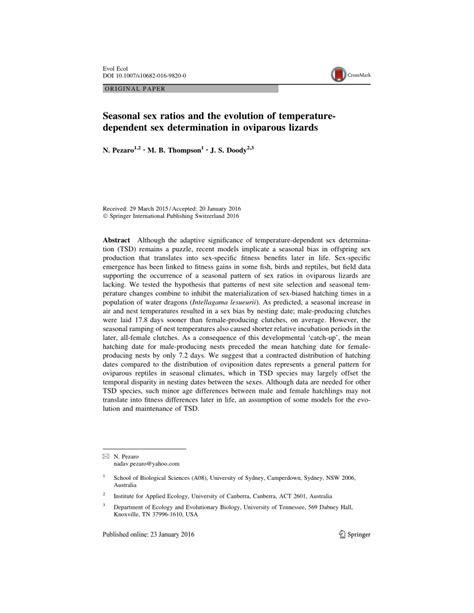 Pdf Seasonal Sex Ratios And The Evolution Of Temperature Dependent Sex Determination In