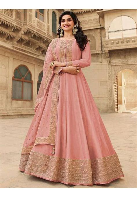 Prachi Desai Blush Pink Dola Silk Anarkali With Net Dupatta Saree