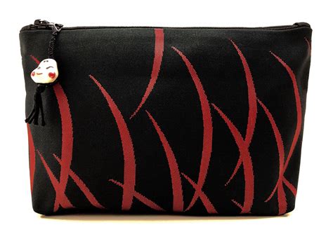 Japanese Kimono Obi Small Clutch Bag Purse Pouch Black Red