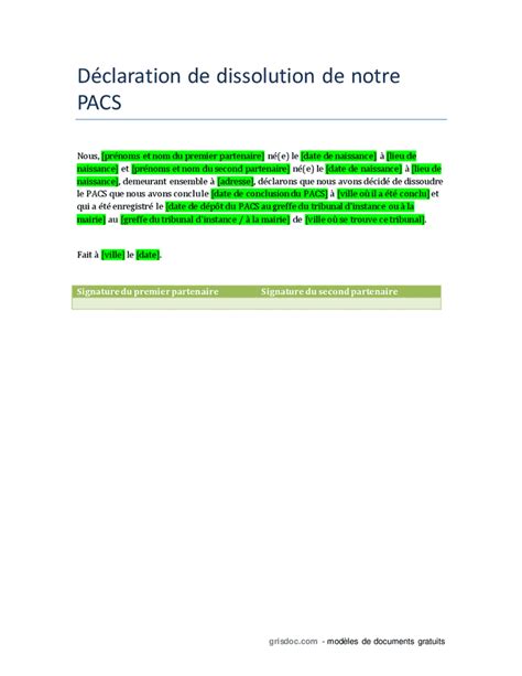 D Claration De Dissolution Du Pacs Doc Pdf Page Sur