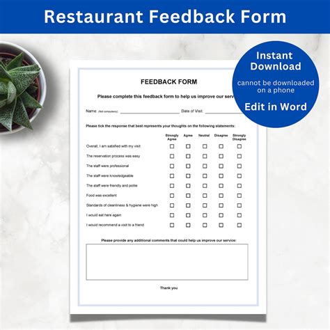 Restaurant Customer Feedback Form Feedback For Restaurant Food Guest