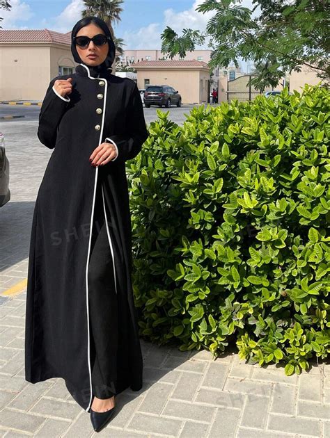 SHEIN Najma Abaya Arabe Pour Femmes Avec Un Bouton Unique En Blocs De