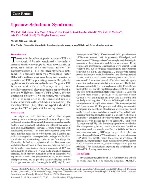 (PDF) Upshaw-Schulman Syndrome