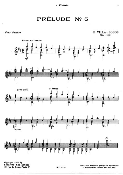 Villa Lobos Heitor Prelude No 5 8 95 London Guitar Studio