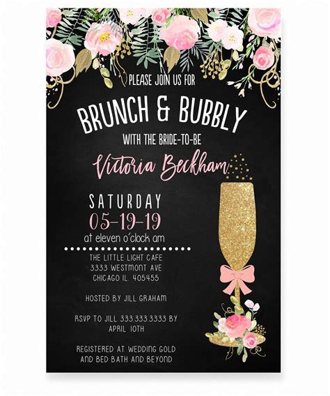 Floral Brunch And Bubbly Invitationchalkboard Flowers Glitter Champagne Cheap Bridal Shower