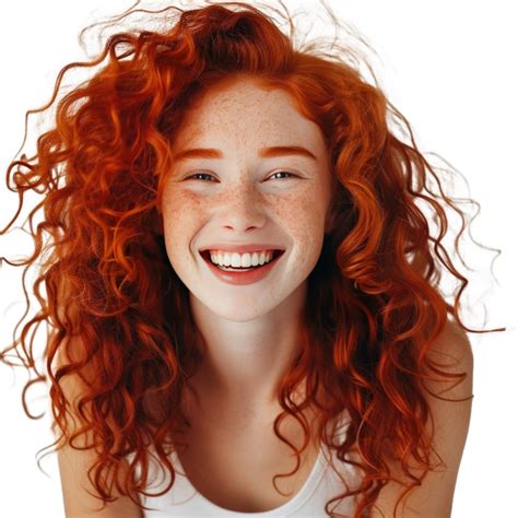 Retrato De Una Hermosa Y Alegre Chica Pelirroja Con El Cabello Rizado