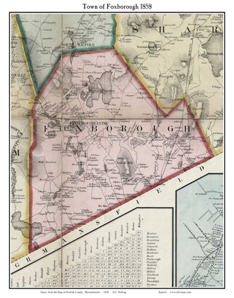 Foxborough Massachusetts 1858 Old Town Map Custom Print Norfolk Co Old Maps