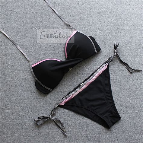 Sexy Women 2pcs Swimwear Bandage Bra Thong Bikini Sets Push Up Padded