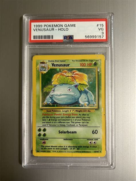 Vintage 1999 Venusaur Base Set Holo Rare Pokemon Card Graded PSA 3