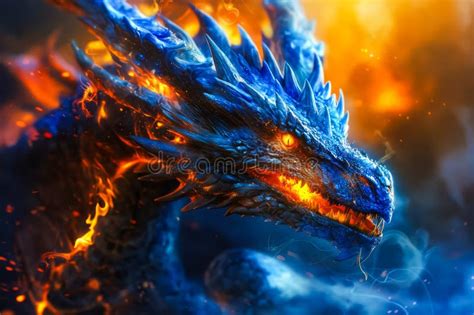 A Blue Dragon With Red Eyes And Flames Coming Out Of Its Mouth