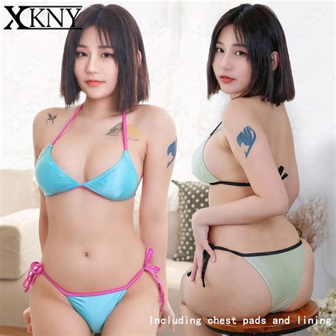 Xckny Satin Gl Nzend Split Body Badeanzug Mit Hals Riemen Seidigen Bikini Sexy Riemen
