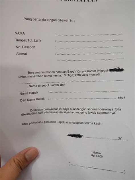 Detail Contoh Surat Pernyataan Penambahan Nama Di Paspor Koleksi Nomer