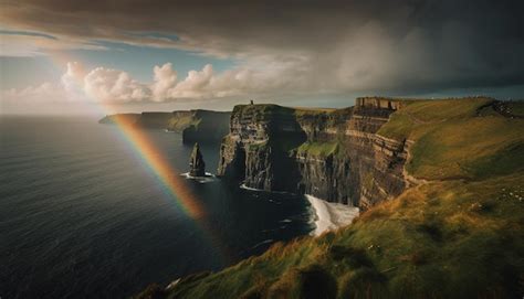 Free Photo Majestic Sunset Over Eroded Sandstone Coastline Bluff