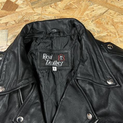 REAL LEATHER RAMONES JACKET BIKER VINTAGE RAVE 90S... - Depop