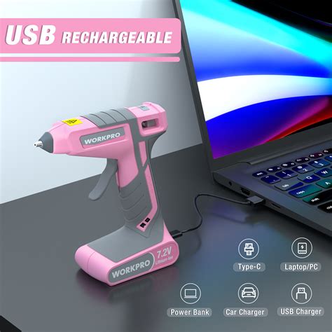 V Pink Cordless Hot Melt Glue Gun WORKPRO Tools