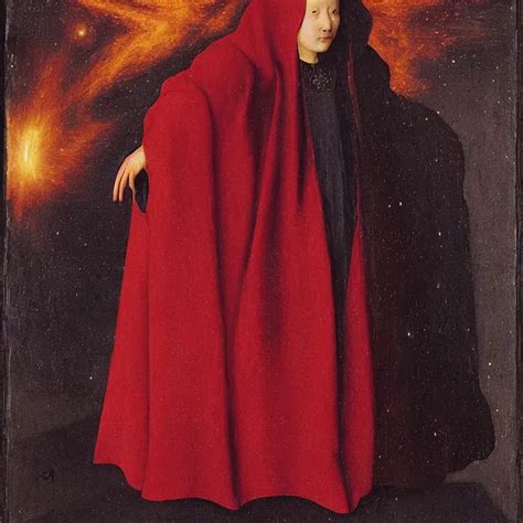 A Woman In A Red Hooded Cloak In A Nebula By Jan Van Stable