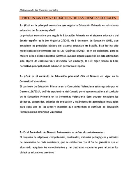 Preguntas Tema Didactica De Las Ciencias Sociales Pdf