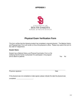 Fillable Online Usd Physical Exam Verification Form Usd Usd Fax