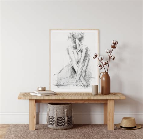Black And White Print Wall Art Print Charcoal Sketch Nude Etsy