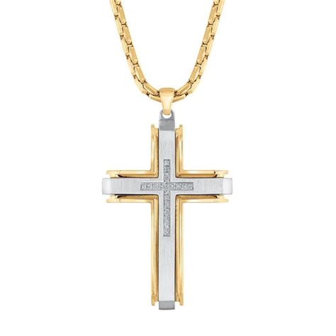 Mens Two Tone Diamond Cross Pendant Necklace 110ctw Reeds Jewelers