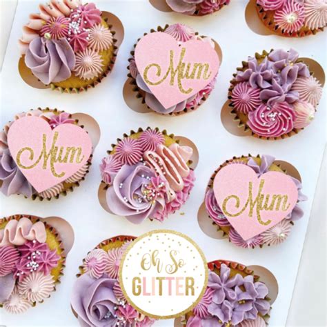 Mum Mothers Day Cupcake Toppers Glitter Cake PACK OF 6 Any Colour Mum