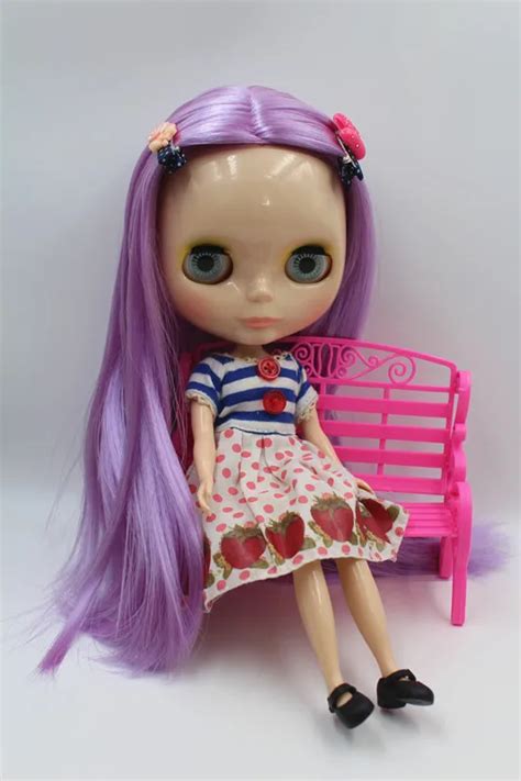 Blyth Doll Flesh White Skin Light Purple Straight Hair Nude Doll Body Has 7 Joints