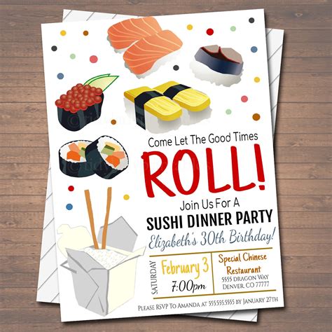 Editable Sushi Dinner Party Invitation Party Invite Chinese Etsy