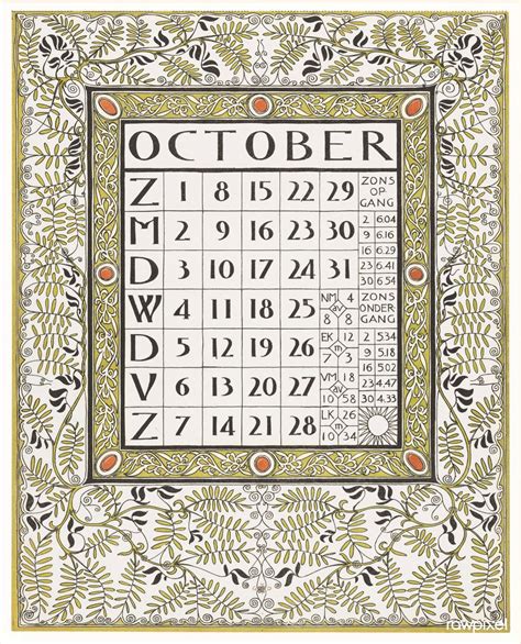 Solve Gerrit Willem Dijsselhof Calendar Page For October