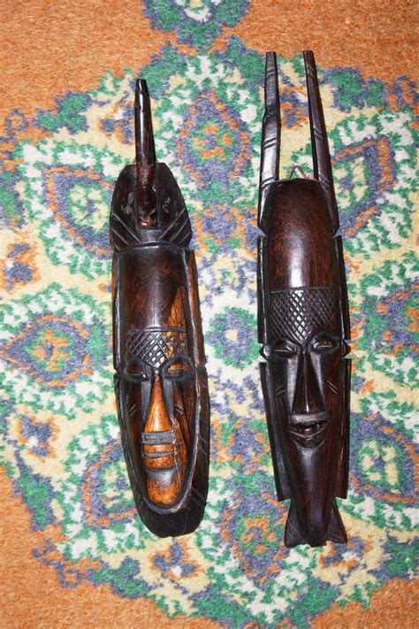 Pair Of Old African Tribal Ebony Wooden Mask Hand Carved Wood Etsy