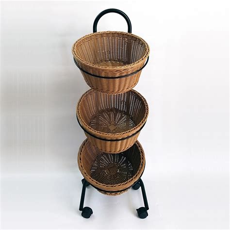 3 Tier Supermarket Vegetable Wicker Metal Stand Baskets For Display 3