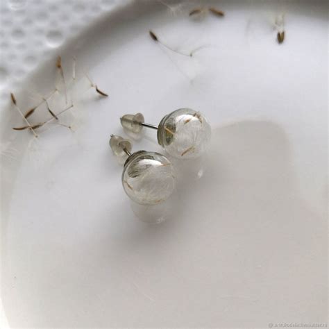 Серьги Одуванчики. Стеклянный шар одуванчики серьги-гвоздики купить в ...