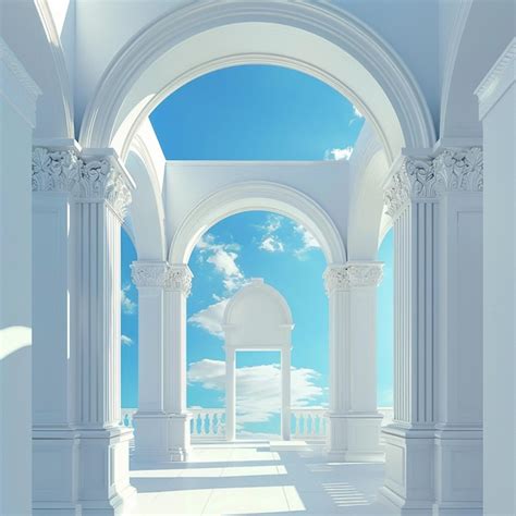 Traditional Greek Architecture With White Arch On Blue Sky Premium Ai