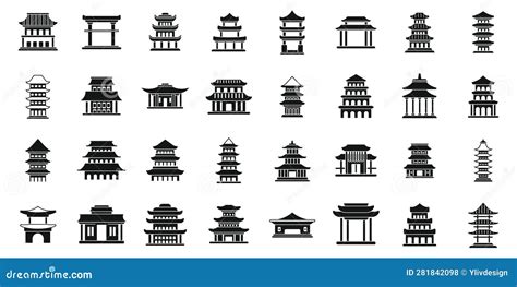 Pagoda Icons Set Outline Vector Asian Temple Cartoondealer