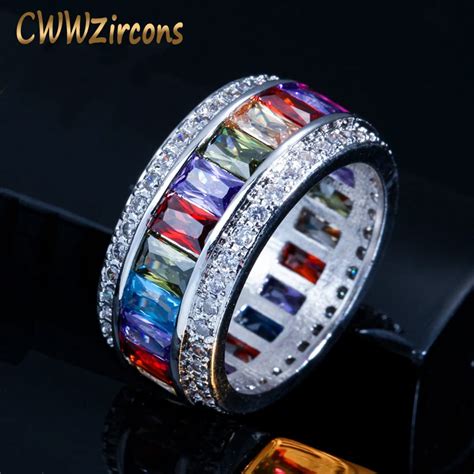 Cwwzircons Top Quality Womens Wedding Band Square Cut Multi Colored