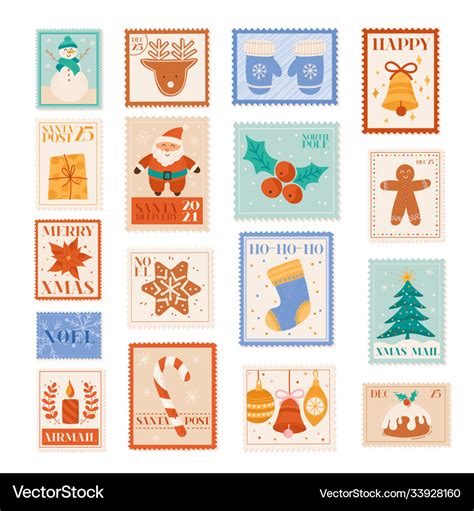 Christmas holiday postage stamps postcard Vector Image